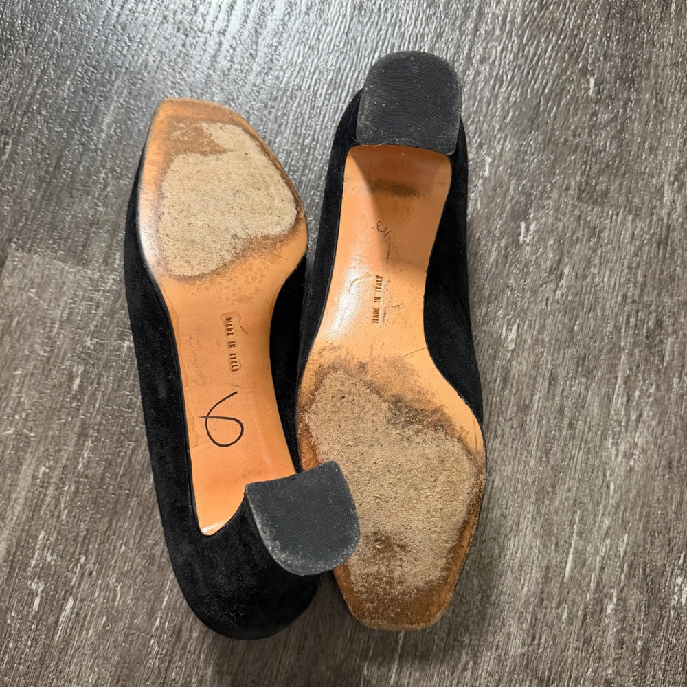 Salvatore Ferragamo Loafer Pump Women 9 Black Suede Tassel Square Toe Block Heel - Picture 6 of 8